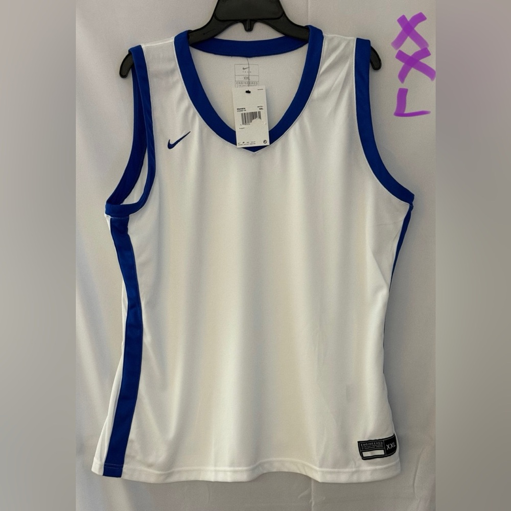 Nike Women's White and Blue Basketball Tank